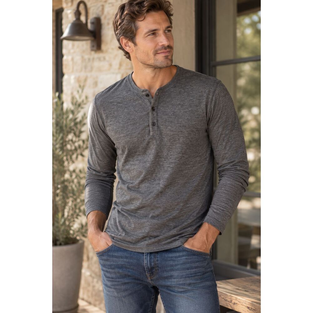 NWT AG Adriano Goldschmied Gray Henley Shirt Men’s M Long Sleeve Heather